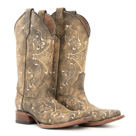 Circle G Shoes - Circle G Swirly Embroidered Tan Cowgirl Boots Style 5048